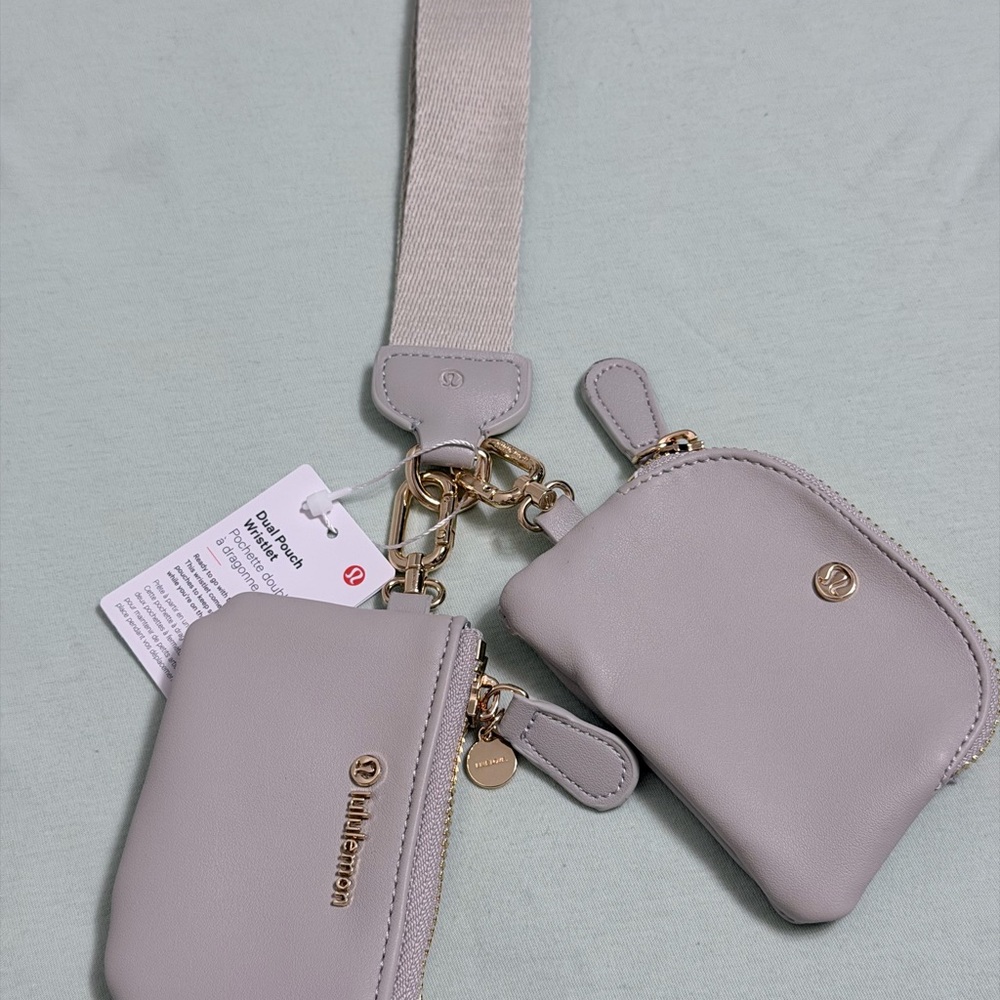 lululemon athletica Dual Pouch Crossbody Strap - Light Gray with Gold Hardware